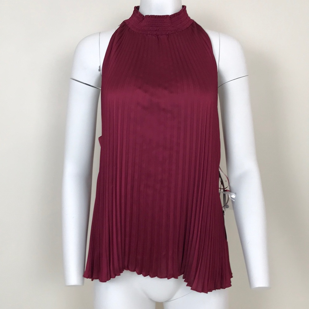 Burgundy Mock Neck Pleated Top